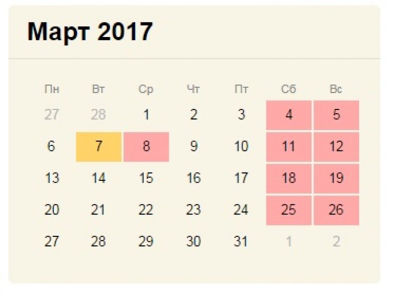 Изменения в марте 2017. Март 2017. Март 2017 года календарь. Выходные в марте 2017 года.